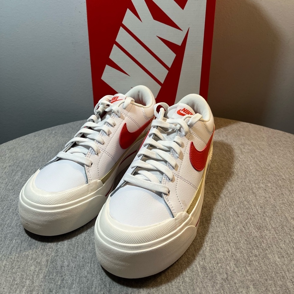 Nike Court Legacy Lift White Gold Red Causal Women Shoe Size 8.5 DM7590-110​ - Picture 9 of 11